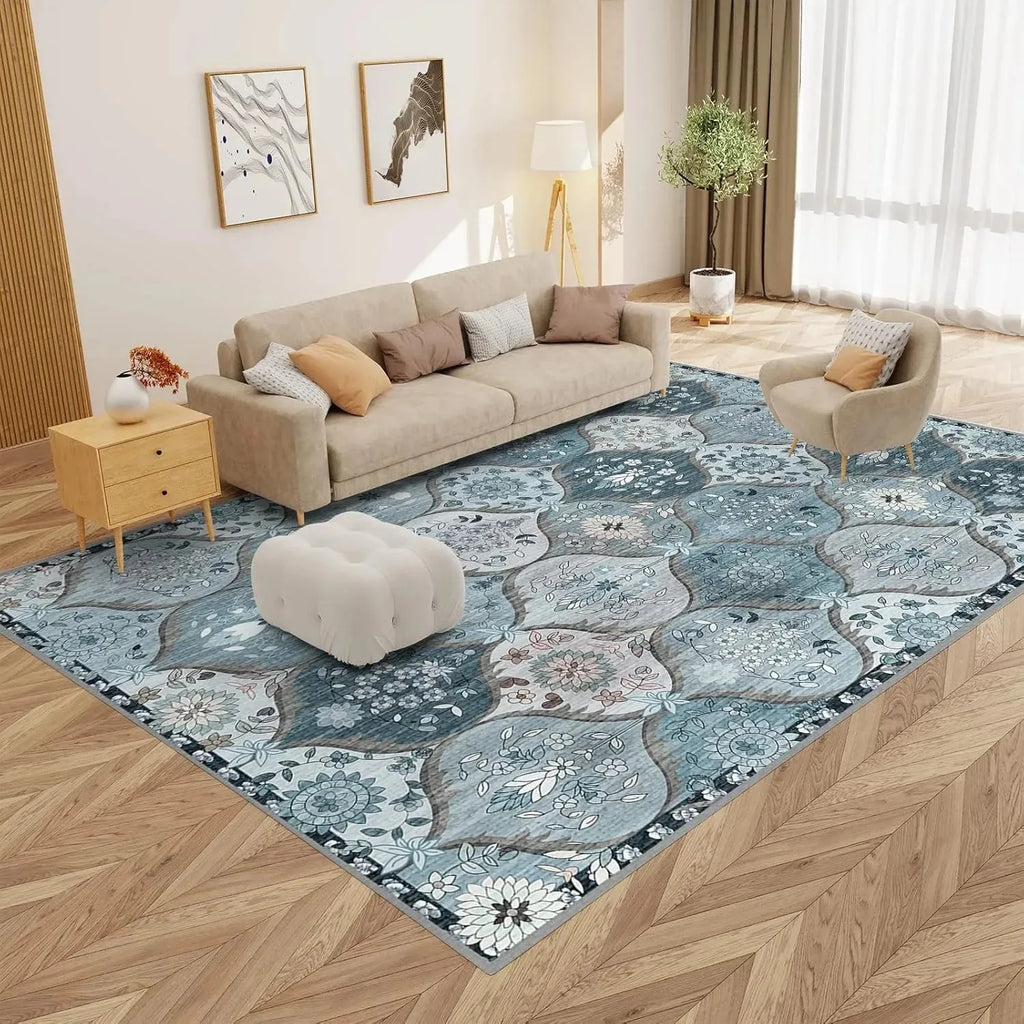 VIKAMA Vintage Persian Style Living Room Carpet Machine Washable Washable Floor Mat Light and Comfortable Bedroom Bedside Rugs