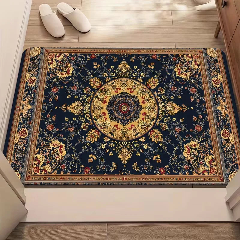 Vintage Blue White Persian Floral Doormat Non Slip Oriental Ethnic Welcome Rug Classic Boho Paisley Carpet For Living Room
