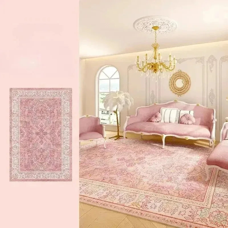 Pink Living Room Carpet Light Luxury High-end Persian Bedroom Bedside Rug Large Area Retro Velvet Floor Mat