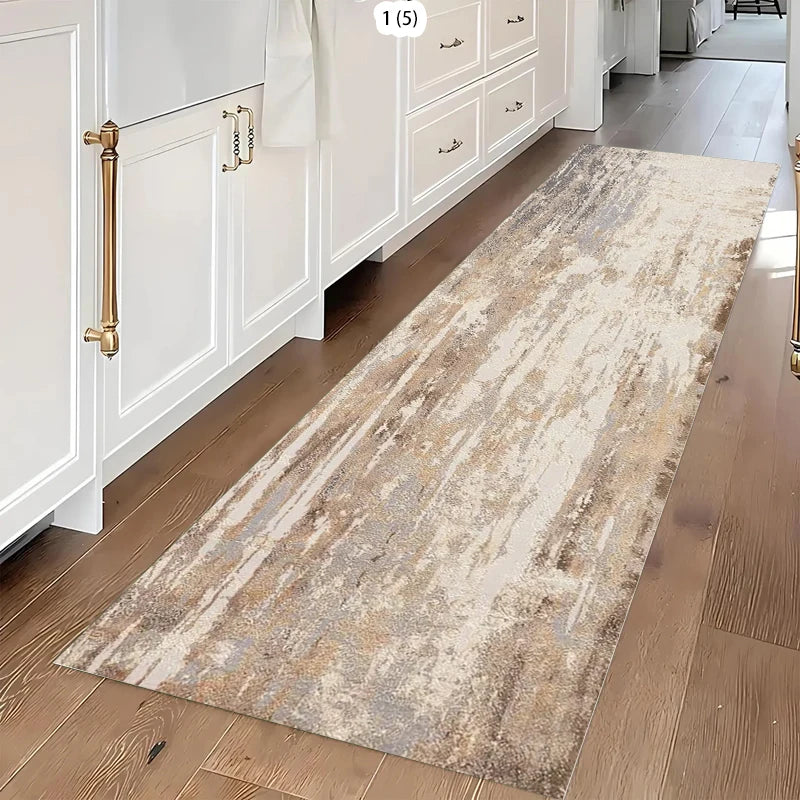 Abstract Blue & Beige Runner Rug