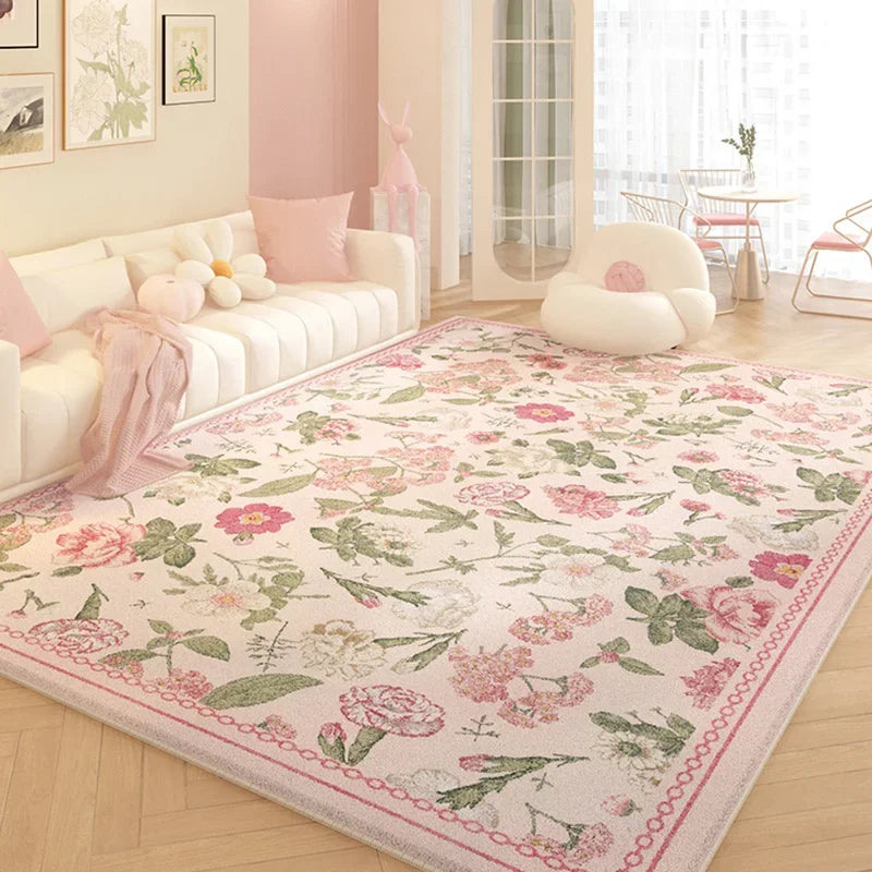 Pink Floral Plush Rug