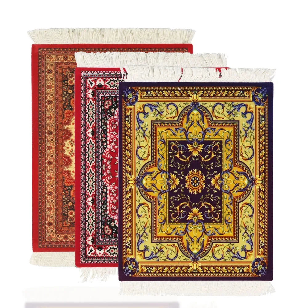 Hot Persian Mini Woven Rug Mat Mousepad Carpet Pattern Cup Mouse Pad with Fring Retro Style Home Office Table Decor Craft