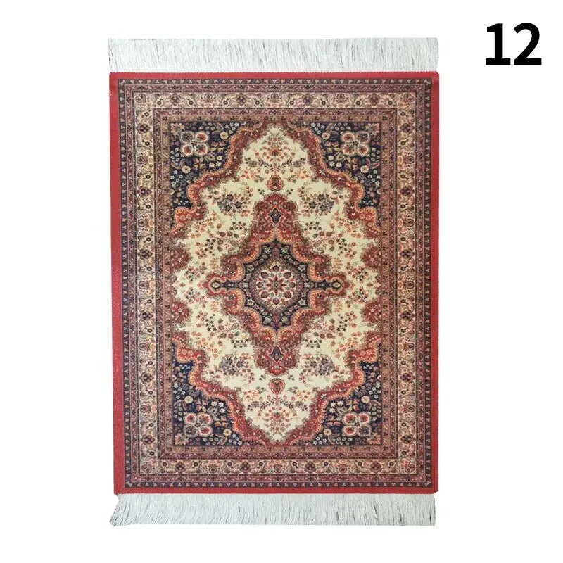 Hot Persian Mini Woven Rug Mat Mousepad Carpet Pattern Cup Mouse Pad with Fring Retro Style Home Office Table Decor Craft