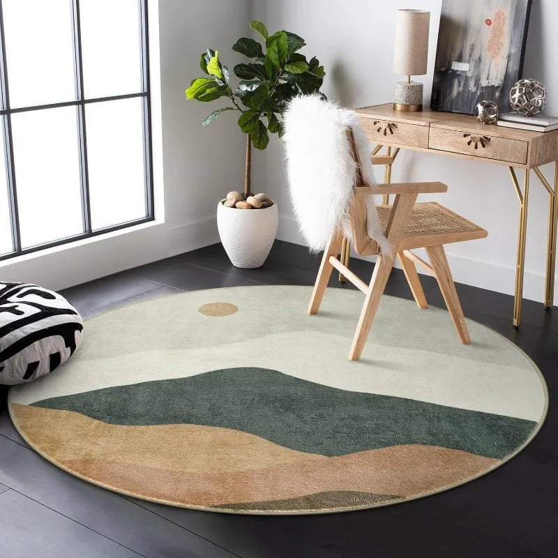Green Mountain Landscape Round Rug