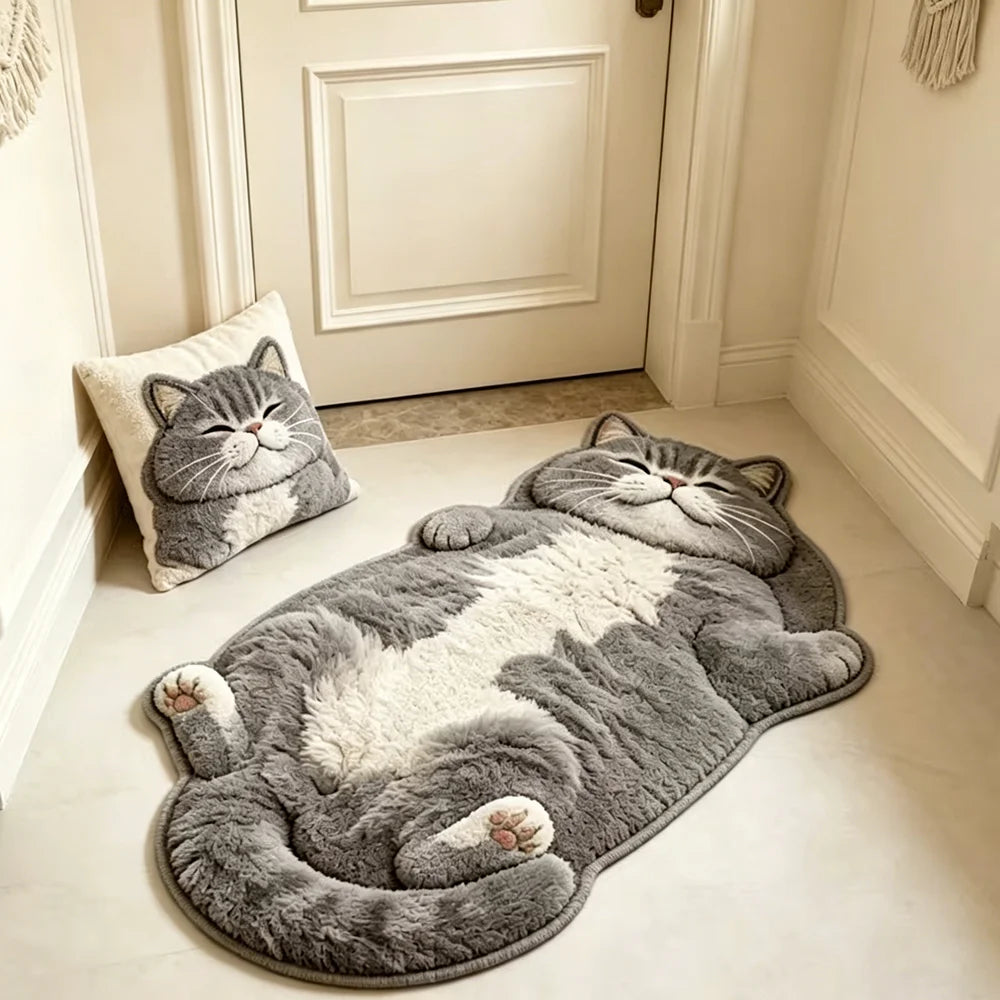 Cat-Shaped Plush Accent Rug