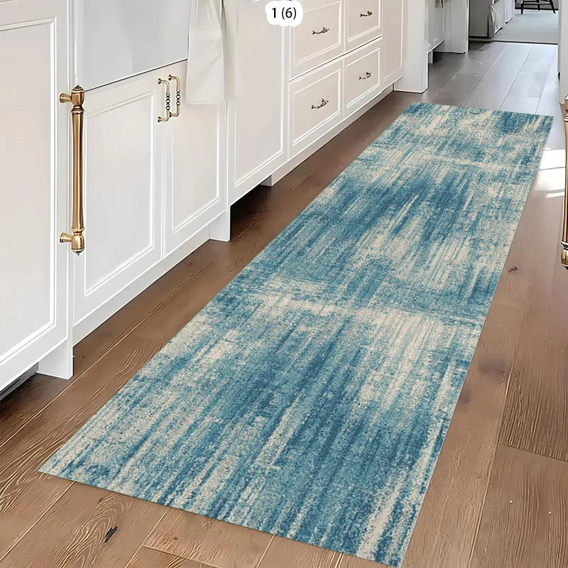 Abstract Blue & Beige Runner Rug