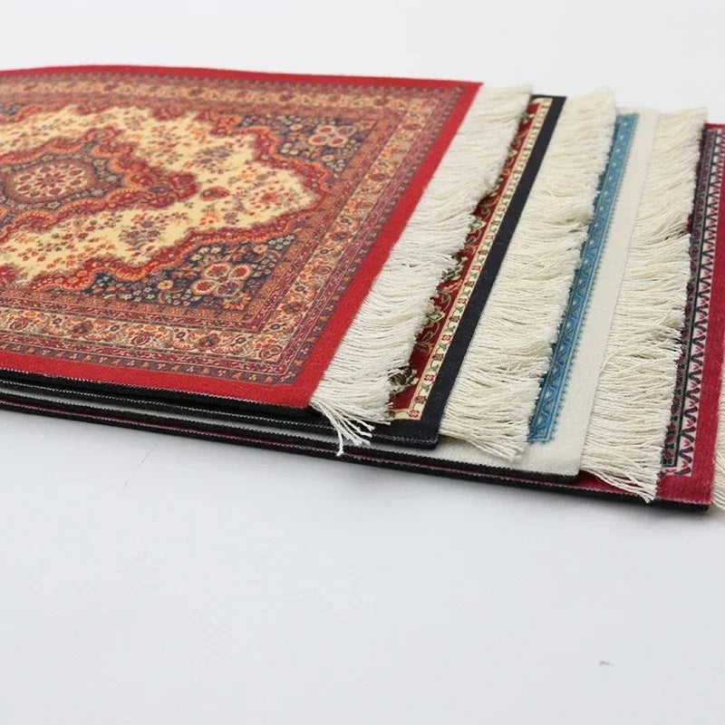 Hot Persian Mini Woven Rug Mat Mousepad Carpet Pattern Cup Mouse Pad with Fring Retro Style Home Office Table Decor Craft