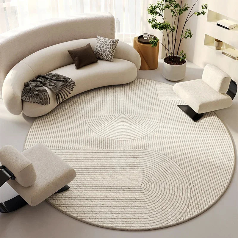 Round Beige Minimalist Rug