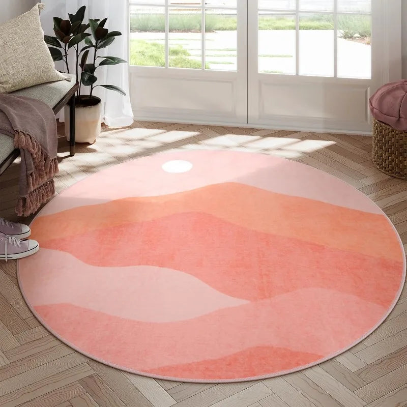 Green Mountain Landscape Round Rug
