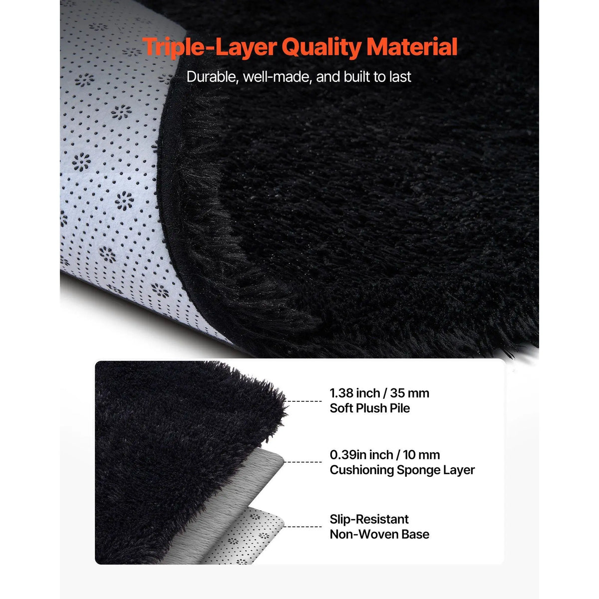 Extra-Thick Black Shag Area Rug
