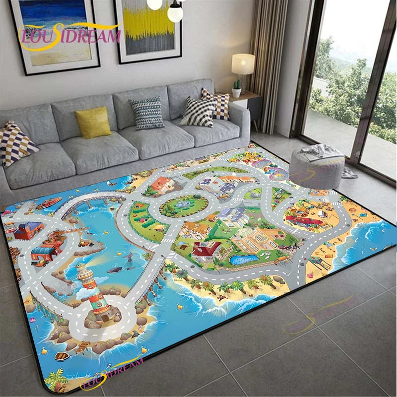 Road Traffic Rout Map Non-Slip Area Rug for Living Room,Bedroom,Playroom,Kitchen,Door Floor Mat Home Decor Rug Gift Alfombra