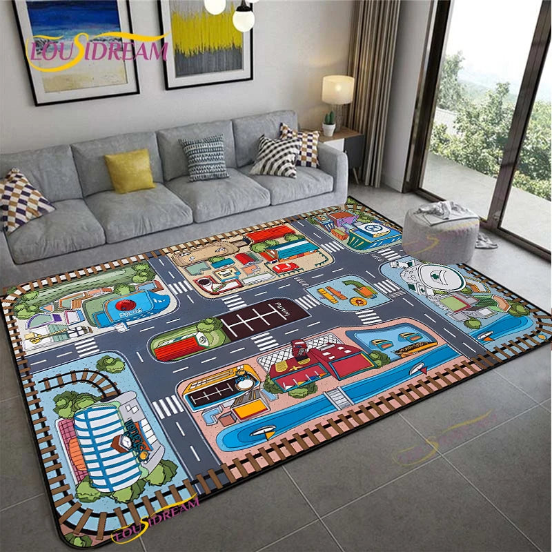 Road Traffic Rout Map Non-Slip Area Rug for Living Room,Bedroom,Playroom,Kitchen,Door Floor Mat Home Decor Rug Gift Alfombra