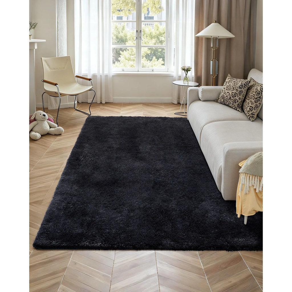 Extra-Thick Black Shag Area Rug