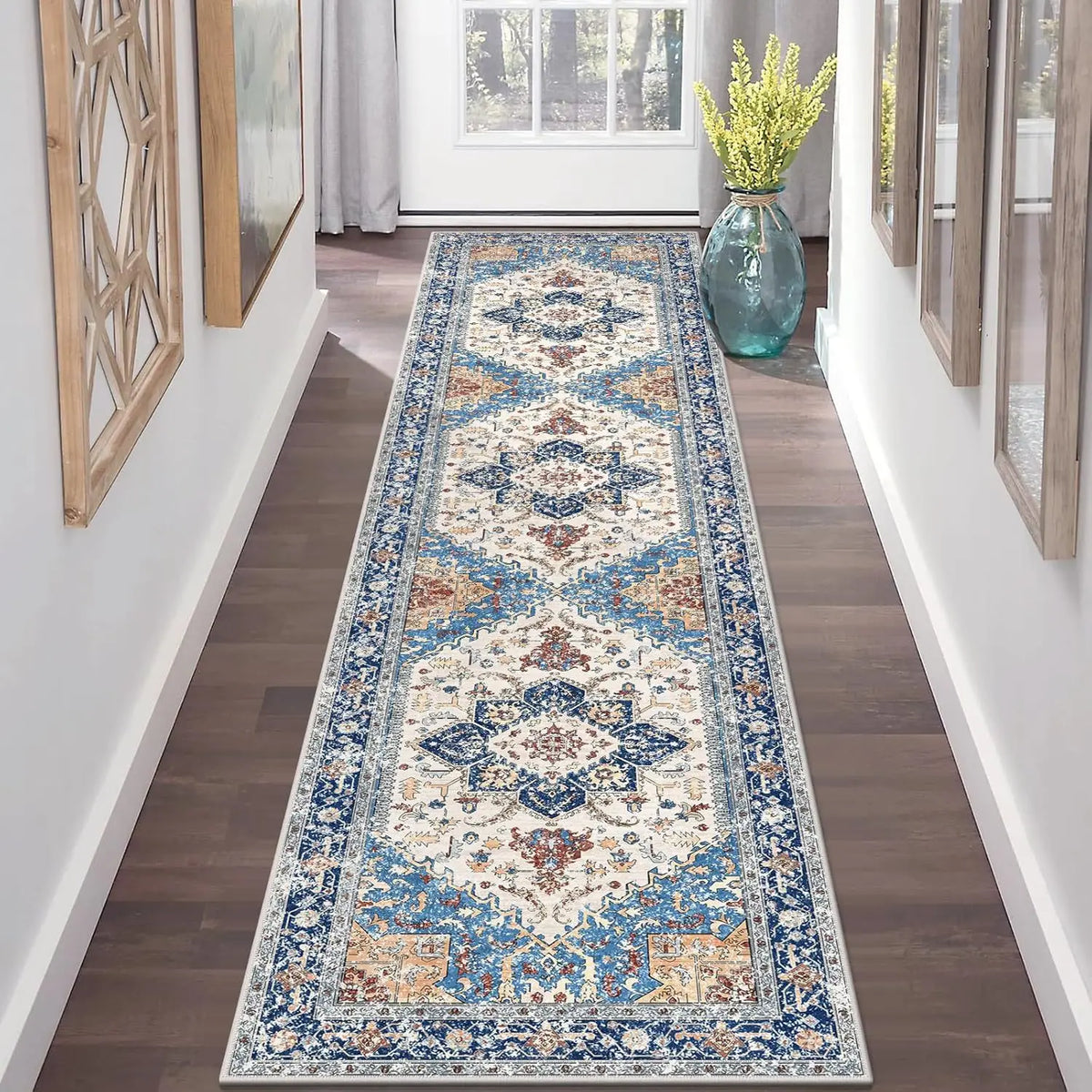 Persian Style Living Room Hall Carpet Long Hallway Corridor Rugs Non-slip Stairs Decor Runner Rug Kitchen Mat Size Customized