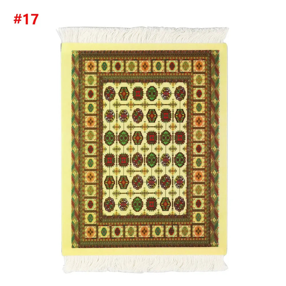 Hot Persian Mini Woven Rug Mat Mousepad Carpet Pattern Cup Mouse Pad with Fring Retro Style Home Office Table Decor Craft