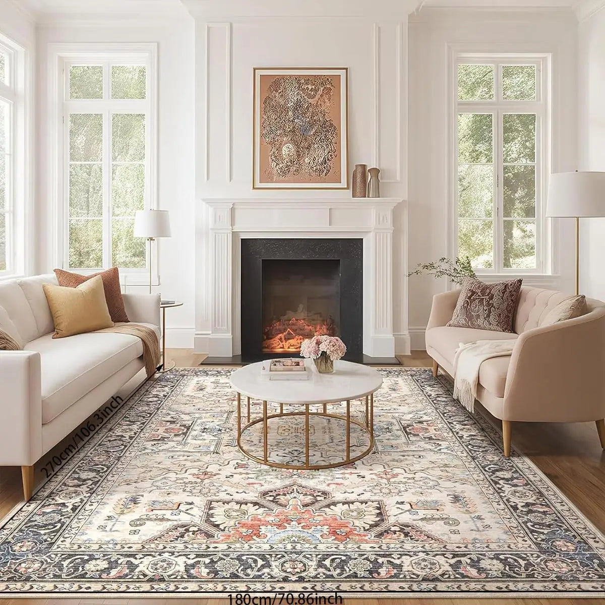 VIKAMA Pink and Vintage Persian Pattern Carpet, Light Luxury Atmosphere, Living Room Sofa Carpet, Bedroom Bedside Carpet