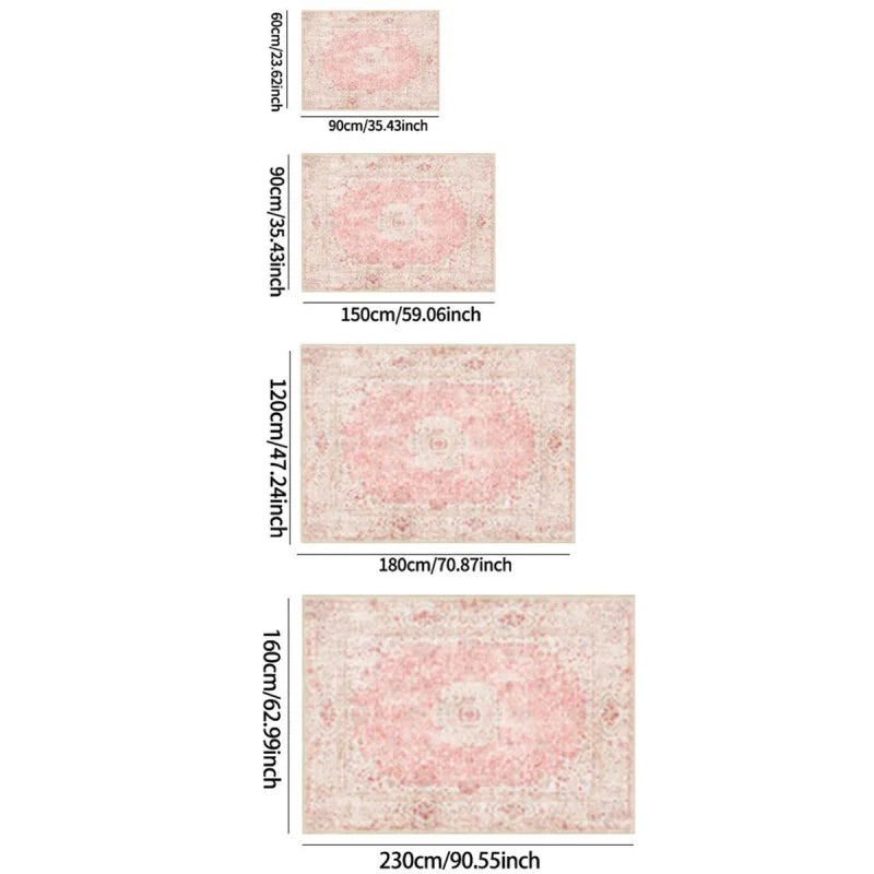 VIKAMA Pink and Vintage Persian Pattern Carpet, Light Luxury Atmosphere, Living Room Sofa Carpet, Bedroom Bedside Carpet
